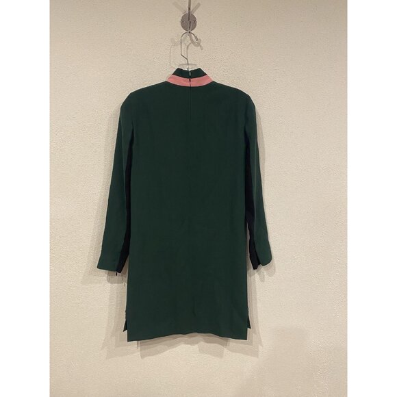 Burberry Dress Womens US 0 Dark Forest Green Zoya Pink Collar Long Sleeve Shift - Picture 6 of 6